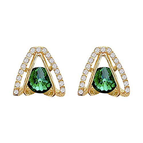 Grüne Kristall- und -Ohrringe für Teenager-Mädchen, minimalistische Piercing-Ohrstecker, Trendige Ohrringe Doppel Perlen Ohrringe Silber (Gold, One Size) von XNBZW