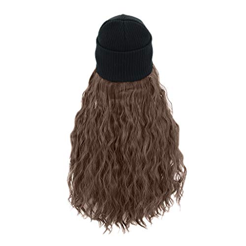 Hüte Perücke Haar Hut Casual Wig Curly Caps Long Cap with Hooded Winter Wig Women Wig 5x5 Closure Wig (4Brown, One Size) von XNBZW