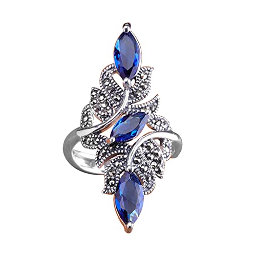 Künstliche Blume Diamant Ring Elegant Strass Ring für Frauen Mode Voller Diamant Zirkon Ringe für Frauen Größe 5 10 Ringe Set Größe 7, blau, 32 von XNBZW