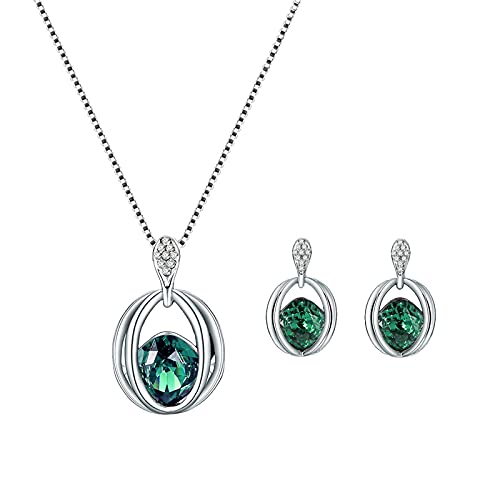 Mode Frauen Kristall Ohrringe Anhänger Halskette Set Tibetischer Schmuck Damen (Green, One Size) von XNBZW