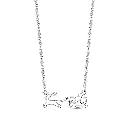 Mode Temperament Einfacher Schmuck Kreative Weihnachtsmann Schlitten Anhänger Halskette Geschenk Mädchen Und Frauen Zarte Halskette (Silver, One Size) von XNBZW