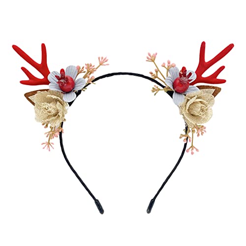 Mori Geweih Blume Haarschmuck Weihnachten Kopfschmuck Stirnband Kreativ Süß Niedlich Cartoon Stirnband Kleine Haarspangen für dickes Haar (A, Einheitsgröße) von XNBZW