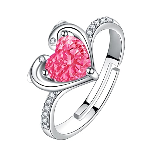 Natürlicher -Versprechensring aus Sterlingsilber, massives Gold, für Frauen, Mädchen, Geburtsstein, Schmuck, Geschenk für ihren Hochzeitstag Ringe 21 (Pink, One Size) von XNBZW