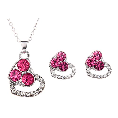 XNBZW Ohrringe Halskette Bunte Halskette Weibliche Herz Liebe Geformt Set Schmuck Damen Ohrringe Volle Anhänger Ohrringe Ohrringe Champagner (D, One Size) von XNBZW