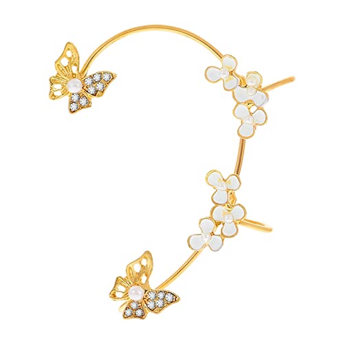 Perle Schmetterling Ohrclip Ohne Ohrloch Licht Luxus Blume Ohr Knochen Clip Einzel Ohrhaken Mini Gold Hoops, weiß, Einheitsgröße von XNBZW