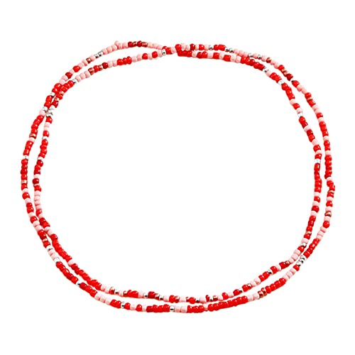 Perlen Taillenketten für Frauen afrikanische Bunte elastische Perlen Körper Taille Bauchkette Set Sommer Bikini Schmuck Anfängliche Halskette (Red, One Size) von XNBZW