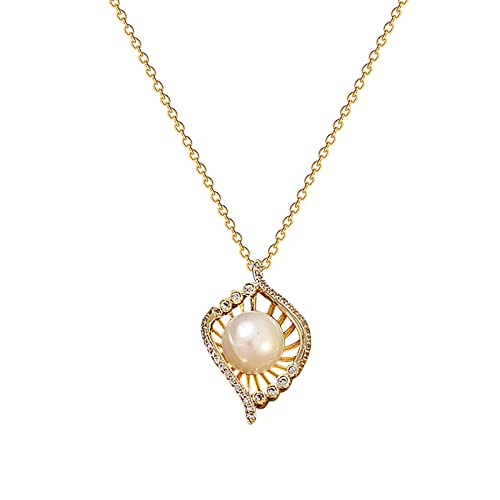 Perlenkette Damen High End Light Luxury Design Schlüsselbeinkette Halskette Anhängerrückleuchten (Gold, One Size) von XNBZW