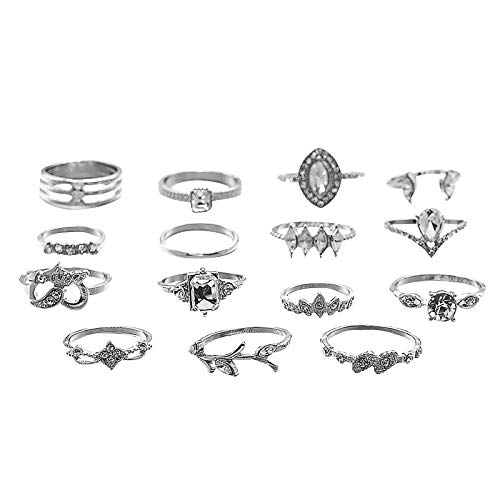 Ringe Frauen Anzug-Mode-Verzierungs-Ring 15pcs böhmische Ringe der Legierungs-Frauen (Silver, One Size) von XNBZW