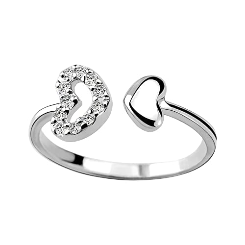 Ringe Frauen Einfacher Ring Ring Retro Männer Persönlichkeit Geschenk Einstellring Ring Frauen und kreatives Design Offener Ring Herzringe (Silver, One Size) von XNBZW