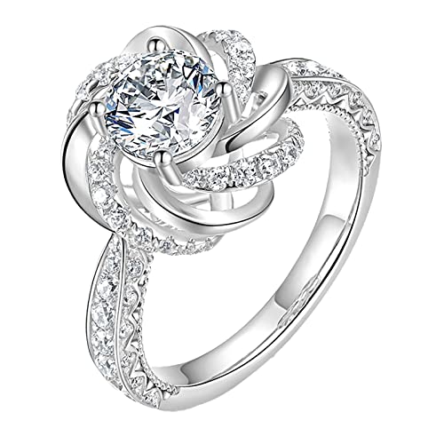 Ringe Frauen Verlobungsringe Zirkon Schmuck Frauen Hochzeit Cut Ringe für Frau Runde Ringe (Sliver, One Size) von XNBZW