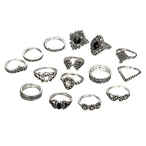 Ringe Frauen Vintage Ringe Blue Stack Bohemian Damen Ringe Silber Set 15pcs/Set über Ringe (Silver, One Size) von XNBZW