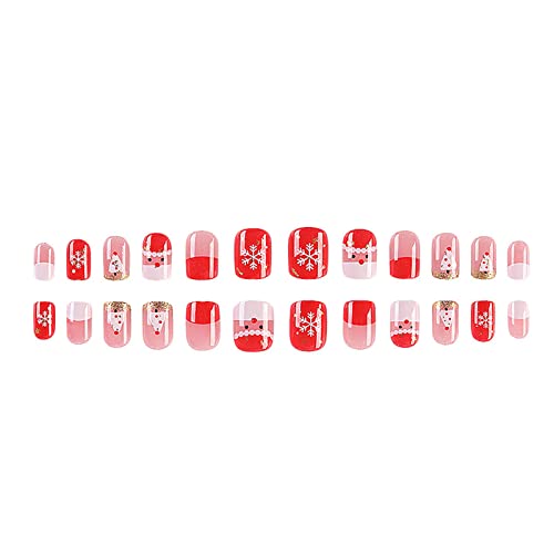 Snow Santa Press On Nails Autumn And Winter Rot Kurz Falsche Nail Patch Nail Enhancement Products Removable 1ml Short Press on Nails Clear (Rosa, One Size) von XNBZW