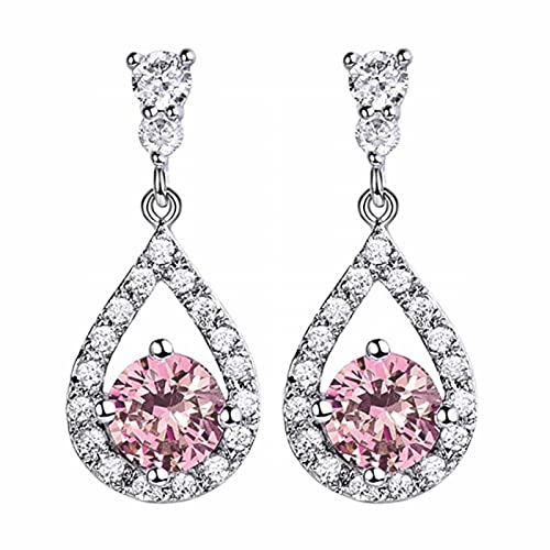 Super Flash Pink Diamond Hollow Drop Shaped Ohrringe Damen High End Small Temperament Birnenförmige Net Red Ohrringe Ohrringe Herzen Silber (Pink, One Size) von XNBZW