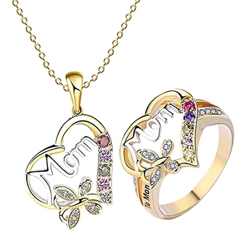 XNBZW Ton Ring S MOM Geschenk Halskette Tag Mutter Liebe Zwei Mutter überzogene Schmuck-Sets Rosenkranz Halskette Damen (A, A5) von XNBZW