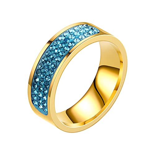 Verlobungs-Rundschliff-Zirkon-Frauen-Hochzeits-Ring-Schmuck-Ringe für Frau Voller -Damen-Ring Voller -Edelstahl-Paar-Ring Kochschürze Der Ringe (Blue, 12) von XNBZW