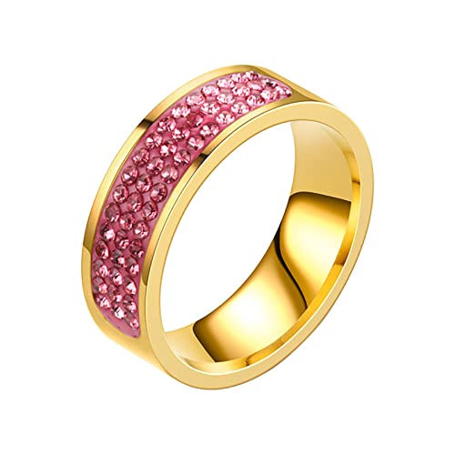 Verlobungs-Rundschliff-Zirkon-Frauen-Hochzeits-Ring-Schmuck-Ringe für Frau Voller -Damen-Ring Voller -Edelstahl-Paar-Ring Kochschürze Der Ringe (Red, 12) von XNBZW