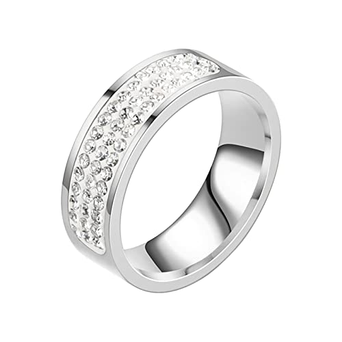 Verlobungs-Rundschliff-Zirkon-Frauen-Hochzeits-Ring-Schmuck-Ringe für Frau Voller -Damen-Ring Voller -Edelstahl-Paar-Ring Kochschürze Der Ringe (Silver, 6) von XNBZW