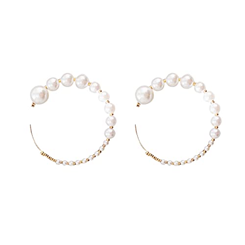 Vintage Big Pearl Creolen für Frauen Mode Dangle Layer Ohrringe Tropfen Baumeln Ohrringe Geschenke Perle Tropfen Ohrringe Perlen Ohrringe Set für Frauen, D, Einheitsgröße, Creolen von XNBZW