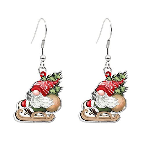 Weihnachten Acryl Wärme schrumpfbare Ohrringe Santa Edelstahl Ohrhaken Weihnachtsbaum Zwerg Hut Ohrringe Magnetohrringe Für Männer (R, One Size) von XNBZW