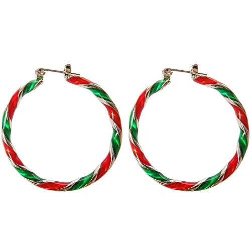 Weihnachtscreolen für Frauen Xmas Statement Weihnachten Bunte Spiralohrringe Schmuck Geschenk für Ohrringe Damen Fake (Red, One Size) von XNBZW
