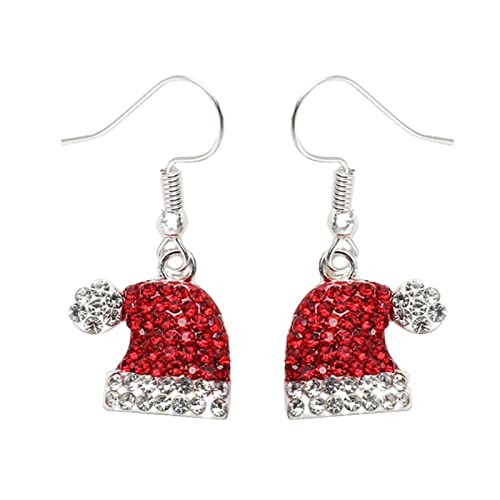 Weihnachtsmütze Strass Ohrringe dünn baumeln rot Weihnachtsmütze Elegante Strass Ohrringe Hochzeit Damen Accessoires Schmuck Weihnachtsmütze Ohrringe für Frauen Korallen Ohrringe Echt (Red, One Size) von XNBZW