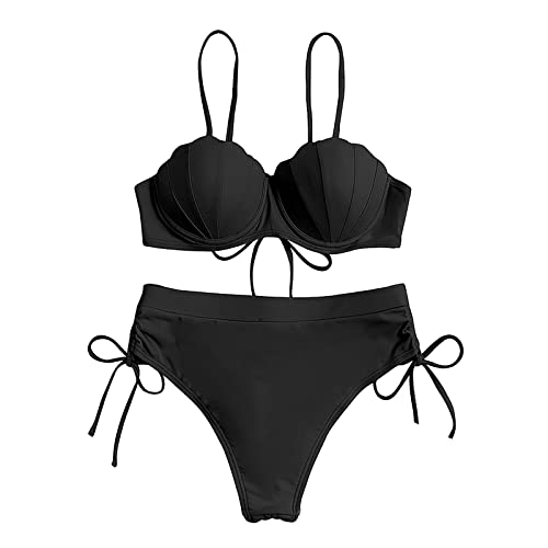 XNBZW 2-teiliger Bikini-Badeanzug für Damen, Halter, String-Dreieck-Badeanzug Geometrische Ohrringe Damen (Black-A, L) von XNBZW