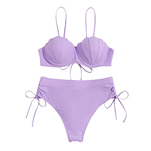 XNBZW 2-teiliger Bikini-Badeanzug für Damen, Halter, String-Dreieck-Badeanzug Geometrische Ohrringe Damen (Purple-A, M) von XNBZW