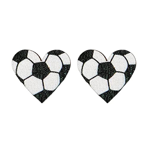 XNBZW Damen Ohrringe Sport Schmuck Herzförmige Sport Baseball Ohrstecker Rugby Fußball Volleyball Basketball Holz Ohrringe Mode Damen Ohrringe Kleine Creolen Ohrringe, e, Einheitsgröße von XNBZW