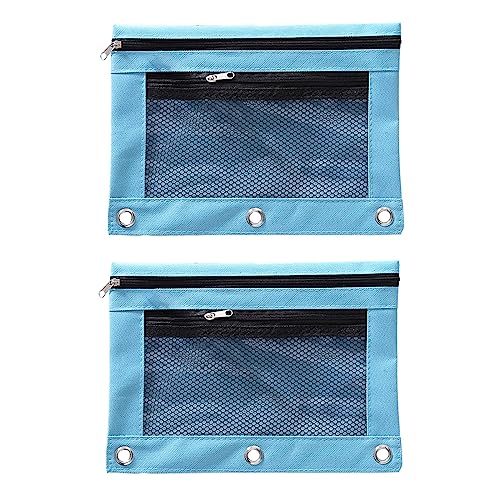 XNBZW Double ZipperPencil Bag Transparent Mesh File Pouch Case Zip Pencil Bags Pencil Cases with Enforced Hole 3 Ring School Gadgets for Boys, blau, Einheitsgröße von XNBZW