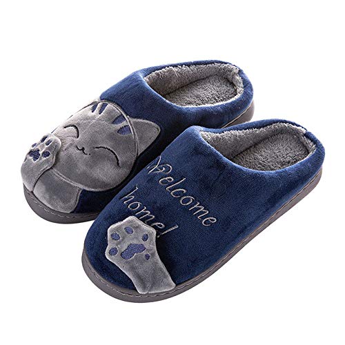 XNBZW Hausschuhe Herren Plüsch Katze Pantoletten Anime Tier Winter Warme Slipper(Navy 44) von XNBZW