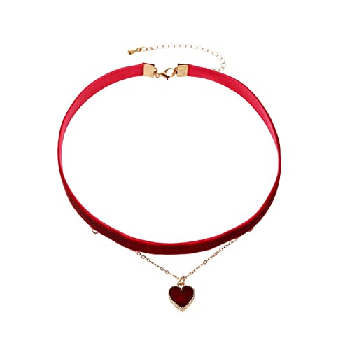 XNBZW Japan und Süd Personalisierte Hals Zubehör Schöne Flanell Stoff Halskette Weibliche Sinn Doppel Liebe Anhänger Choker Schlüsselbein Kette Einfache Halskette für Frauen, a, Einheitsgröße von XNBZW