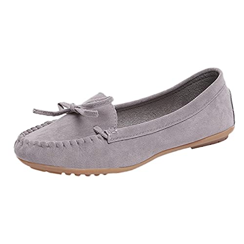 XNBZW Loafers Mokassins für Damen Freizeit Damenschuhe Round Toe Wildleder Slip-On Flache Single Schuhe 40 Grau von XNBZW