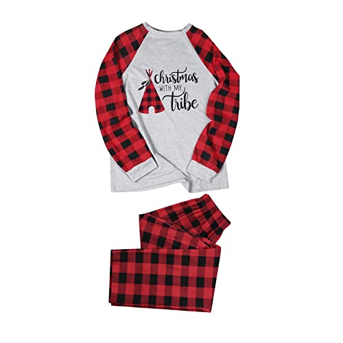 XNBZW Passende Familien-Pyjama-Sets, Weihnachts-Nachtwäsche, kariert, Bedruckt, Langarm-T-Shirt und Unterteil, Loungewear (Vater) Damen Silber Ohrringe (Grey-a, M) von XNBZW