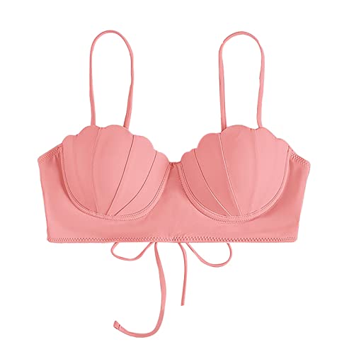 XNBZW Riemchen-Muschel-Bikinioberteil, Push-Up-Badeanzugoberteile für Frauen mit Bügel-Badeanzugoberteilen Ringe Damen Set Vintage (1-Pink, L) von XNBZW