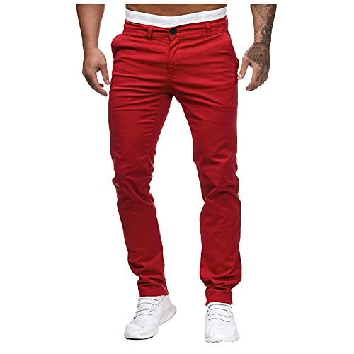 XNBZW Slim Waist Full Trousers Herren Casual Solid Mid Pocket Length Fashion Pant Men Pants Men Pants, rot, 31-35 von XNBZW
