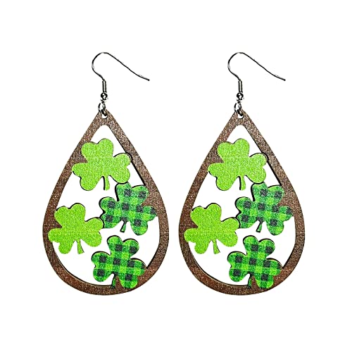 XNBZW St. Patricks Day Clovers Green Rainbow Bearded Irish Wood Earrings Women Hoop Earrings, a, Einheitsgröße, Creolen von XNBZW