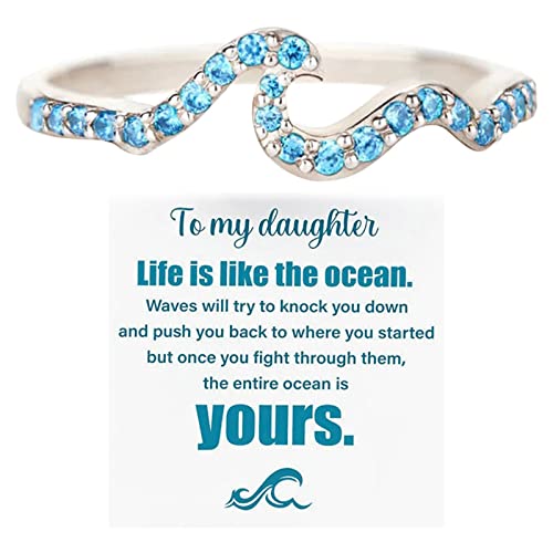 XNBZW to My Daughter Ring Surferring Höhen und Tiefen Tochter Ring Geburtstagsgeschenk für Tochter von Mama Europäische und Amerikanische Licht Luxus Wasser Wave Ring Coole Ringe Männer, F, von XNBZW