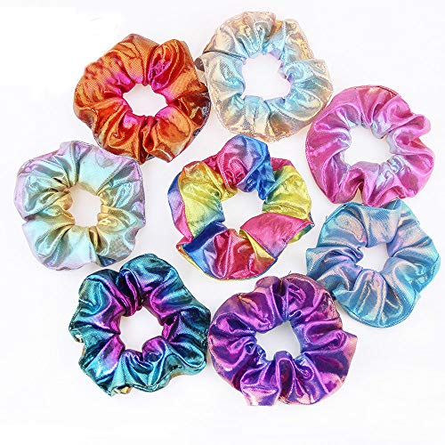 8 Stück Haargummis Glänzende Metallische Haar Scrunchies Bobbles Elastische Haarbänder Gummibänder Bunt Meerjungfrau Pferdeschwanz Halter Haar Band Stirnbänder für Frauen Damen Mädchen Haarschmuck von XNFIVE