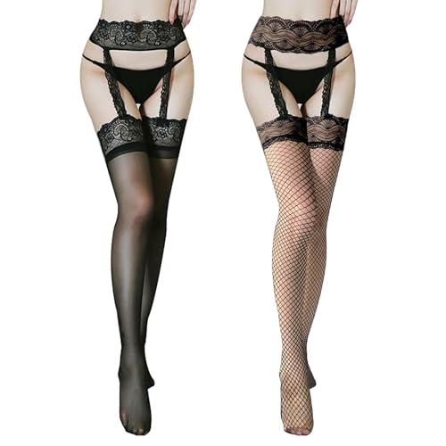 XNIVUIS 2 Paar Damen Strapsstrümpfe, Halterlose Strümpfe Strapsstrümpfe Strumpfhalter Nylonstrümpfe, Transparente Strapsstrümpfe Fischnetz Strümpfe mit Strapse Netzstrümpfe mit Strumpfhaltern von XNIVUIS