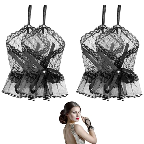 XNIVUIS 2 Paar Fingerlose Strass-Spitzenhandschuhe Damen Spitzenhandschuhe Elegant Kurze Sommer Spitze Hochzeitskleid Handschuhe für Hochzeit Party und Teeparty Abschlussball Abend (Schwarz) von XNIVUIS