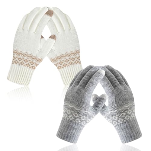 XNIVUIS 2 Paare Handschuhe Damen Winter Warme, Damen Winter Touchscreen Handschuhe, Winter Strick Strickhandschuhe Thermo Winddicht Warme Handschuhe, für Skifahren Radfahren Wandern (2 Paare) von XNIVUIS