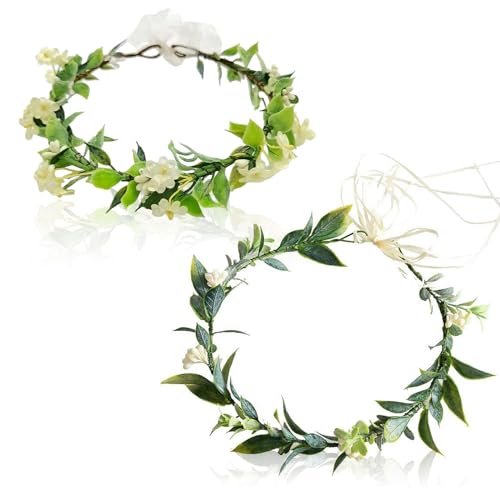 XNIVUIS 2 Stück Blumenkrone Damen Blumenkrone Boho Kronengirlande Künstliche Blumenkrone Braut Tiara Mädchen Tiara Blumen Stirnband Verstellbare Blumenkrone Kostüm Tiara für Hochzeit Party (2 Stück) von XNIVUIS