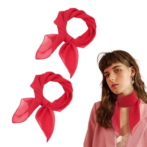 XNIVUIS 2 Stück Damen Seidentuch, Chiffon Quadratische Imitierte Seidenschals Seide Leicht, Leicht Seidenschal Bandana Halstuch Kopftuch Elegante Schal Tuch Geschenk für Frauen, 65x65 cm (Rot) von XNIVUIS