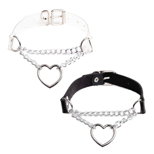 XNIVUIS 2 Stück PU Leder Punk Choker Halsketten Kreis Punk Gothic Halsband Ketten Legierung Verstellbar mit Verschluss Gothic Choker für Damen Herren Mädchen (2 Stück) von XNIVUIS