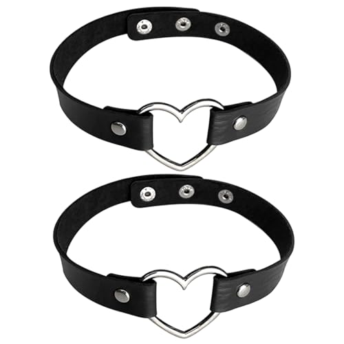 XNIVUIS 2 Stück Punk Herz Choker Halsband Choker Leder Halsband Lederhalsband Damen Leder Choker Damen PU Leder Halsreif Erstellbare Kragen Silber Herz Gothic Punk Rock Kragen Herren (Schwarz) von XNIVUIS