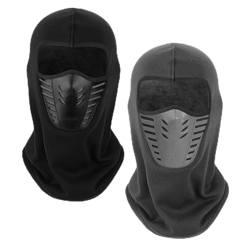 XNIVUIS 2 Stück Sturmhaube mit Atmungsaktivem Mesh, Winter Thermal Balaclava für Männer Frauen, Nackenwärmer,Warme Skimaske Sturmhaube (DE/NL/SE/PL, Alphanumerisch, Einheitsgröße, Schwarz + Grau) von XNIVUIS