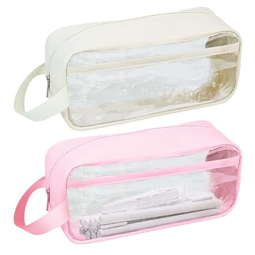 XNIVUIS 2 Stück Transparentes Federmäppchen, PVC Wasserdichtes Mäppchen Großes Federmäppchen Etui Schule für Jungen Mädchen, wasserdichte Kosmetiktasche Kosmetiktasche mit Reißverschluss von XNIVUIS