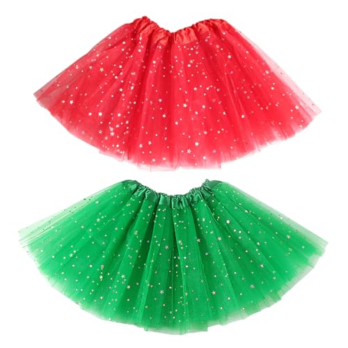 XNIVUIS 2 Stücke Sparkle Tutu Rock Ballett Tanz Skorts Tüllrock Damen Sterne Röcke für Mädchen Kleinkinder 2-7 Fasching Karneval Motto Party Rollenspiele Halloween Kostüm (Polyester, 2 Stücke) von XNIVUIS