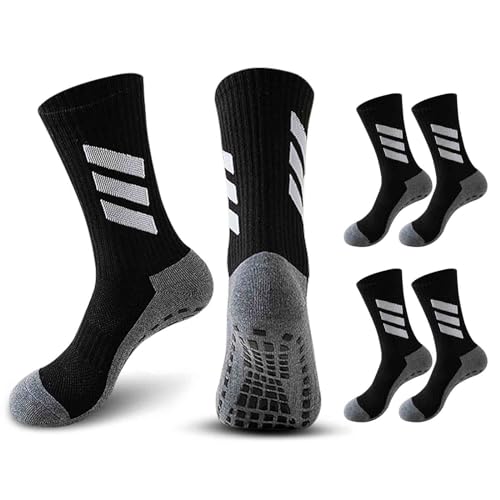 XNIVUIS 3 Paar Grip Fußballsocken, Fußballsocken für Herren Damen, Rutschfeste Sport-Fußballsocken, Sportsocken Trainingssocke, Atmungsaktiv, Einheitsgröße, für Fußball Basketball (Polyester, Schwarz) von XNIVUIS