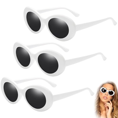 XNIVUIS 3 Stück Retro Ovale Sonnenbrille, Vintage Sonnenbrille, 90er Retro Sonnenbrillen, Mode Weiß Sonnenbrille Oval für Damen Herren Weißer Vintage Brille, Trendy Brille für Damen Herren von XNIVUIS